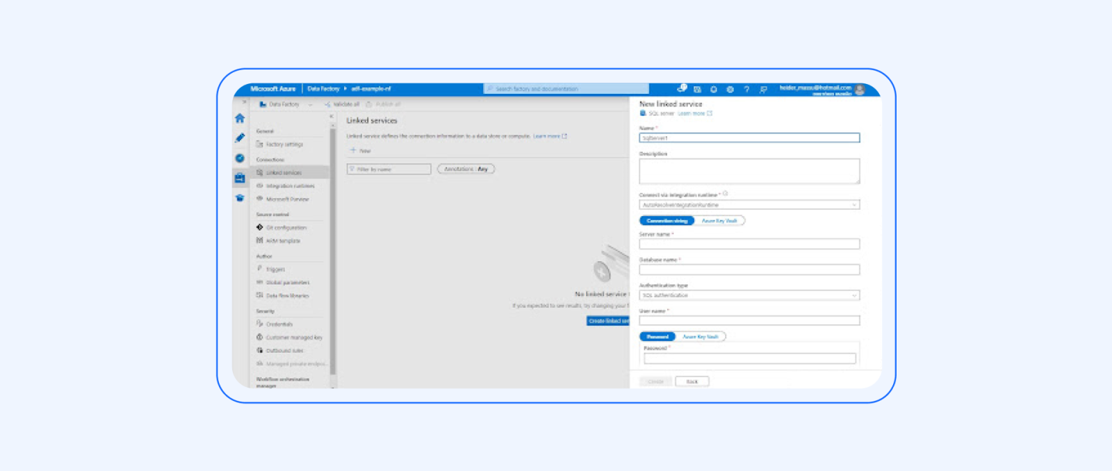 ADF Linked Service Configuration.