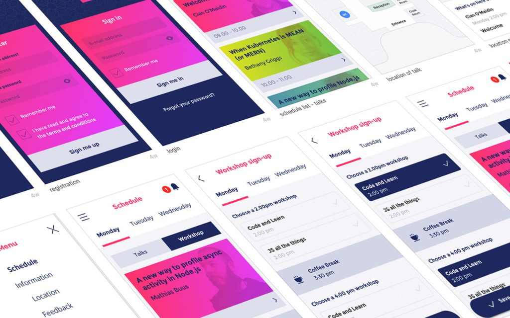 Design screens for the App showing the carefully designed user flow to bring the best experience to our attendees.