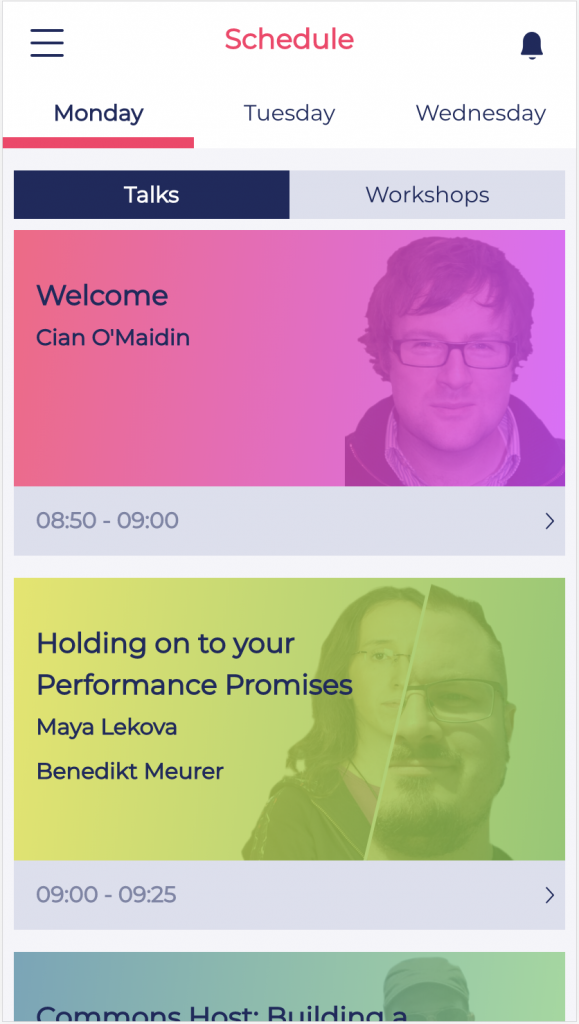 The timetable within the App.